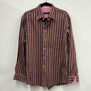 Forzieri stripe pink orange long sleeve button down shirt 17